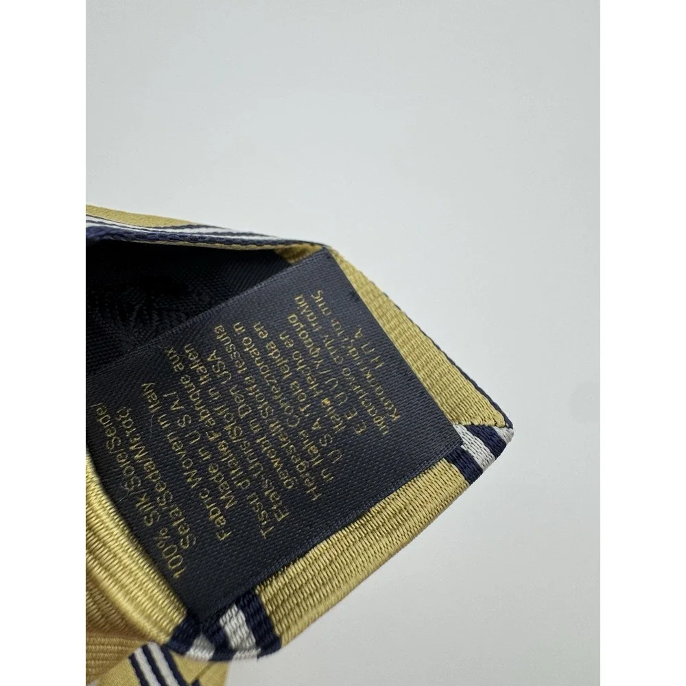 Brooks Brothers Fleece Tie Yellow Blue Stripe 100% Silk Classic Repp Necktie